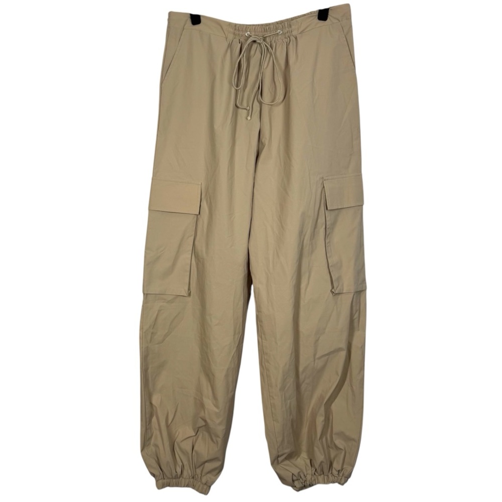 PrettyLittleThing Pants High Waist Stone Parachute Cargo Joggers NEW